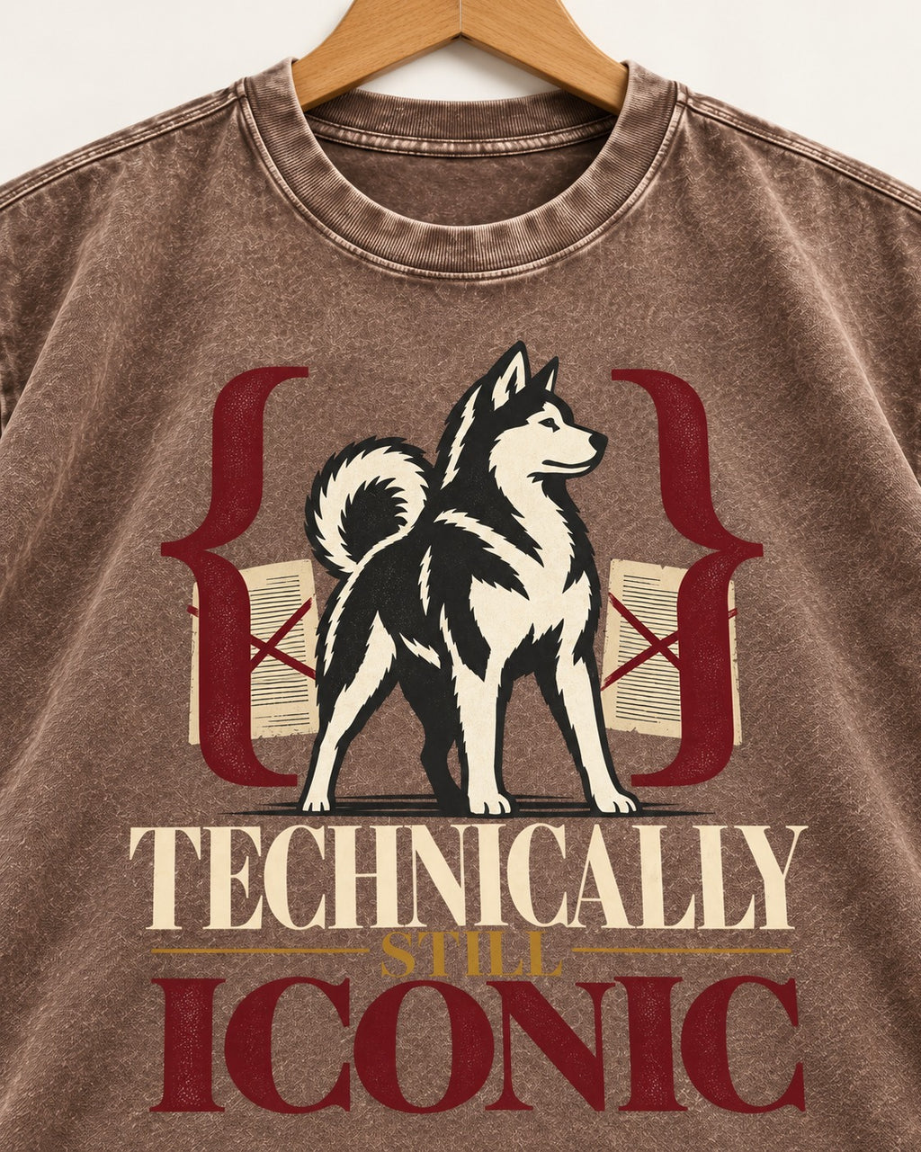 Husky Technically Still Iconic Editorial Frame Graphic Washed Tee in Coffee, close-up of the graphic
