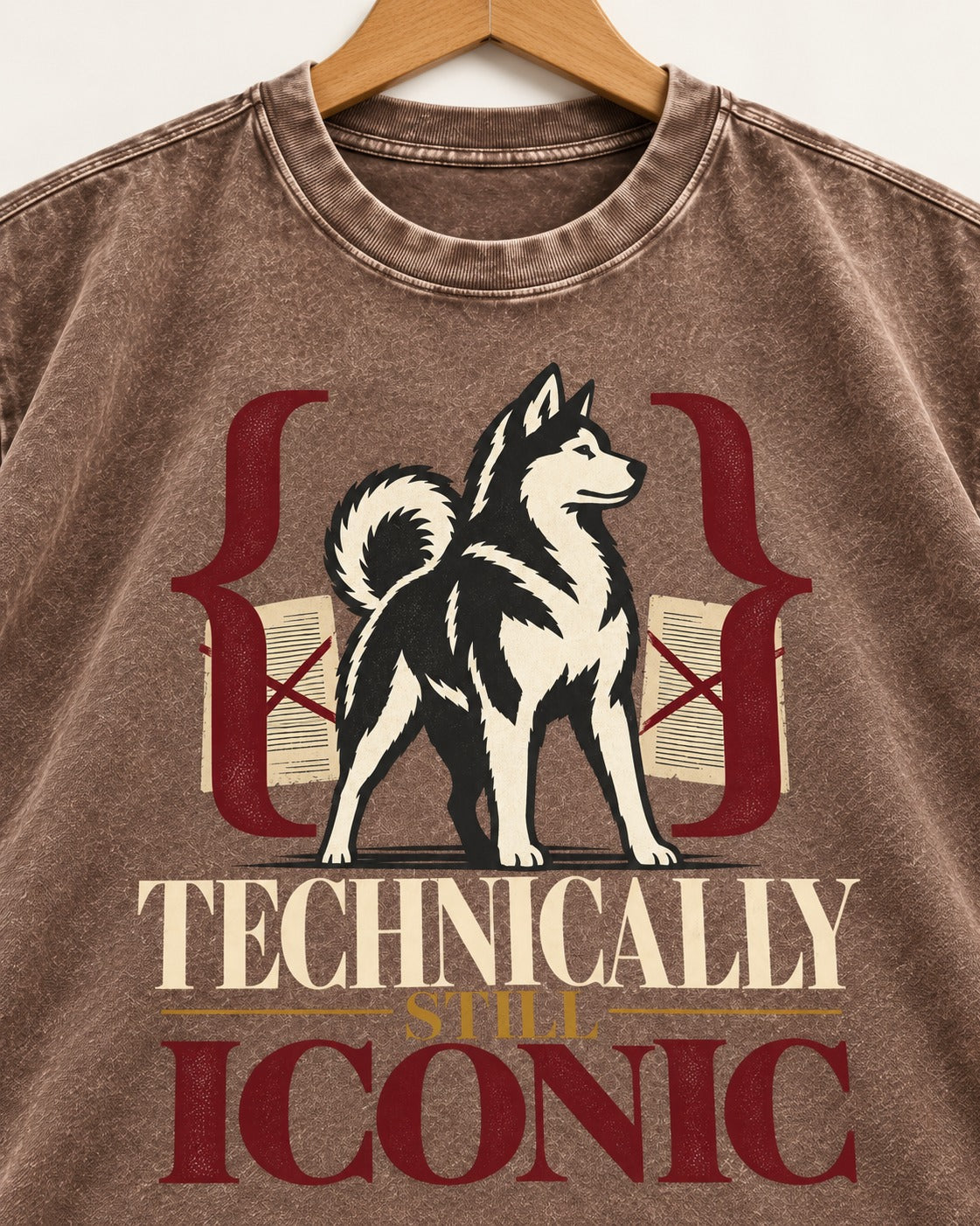 Husky Technically Still Iconic Editorial Frame Graphic Washed Tee in Coffee, close-up of the graphic