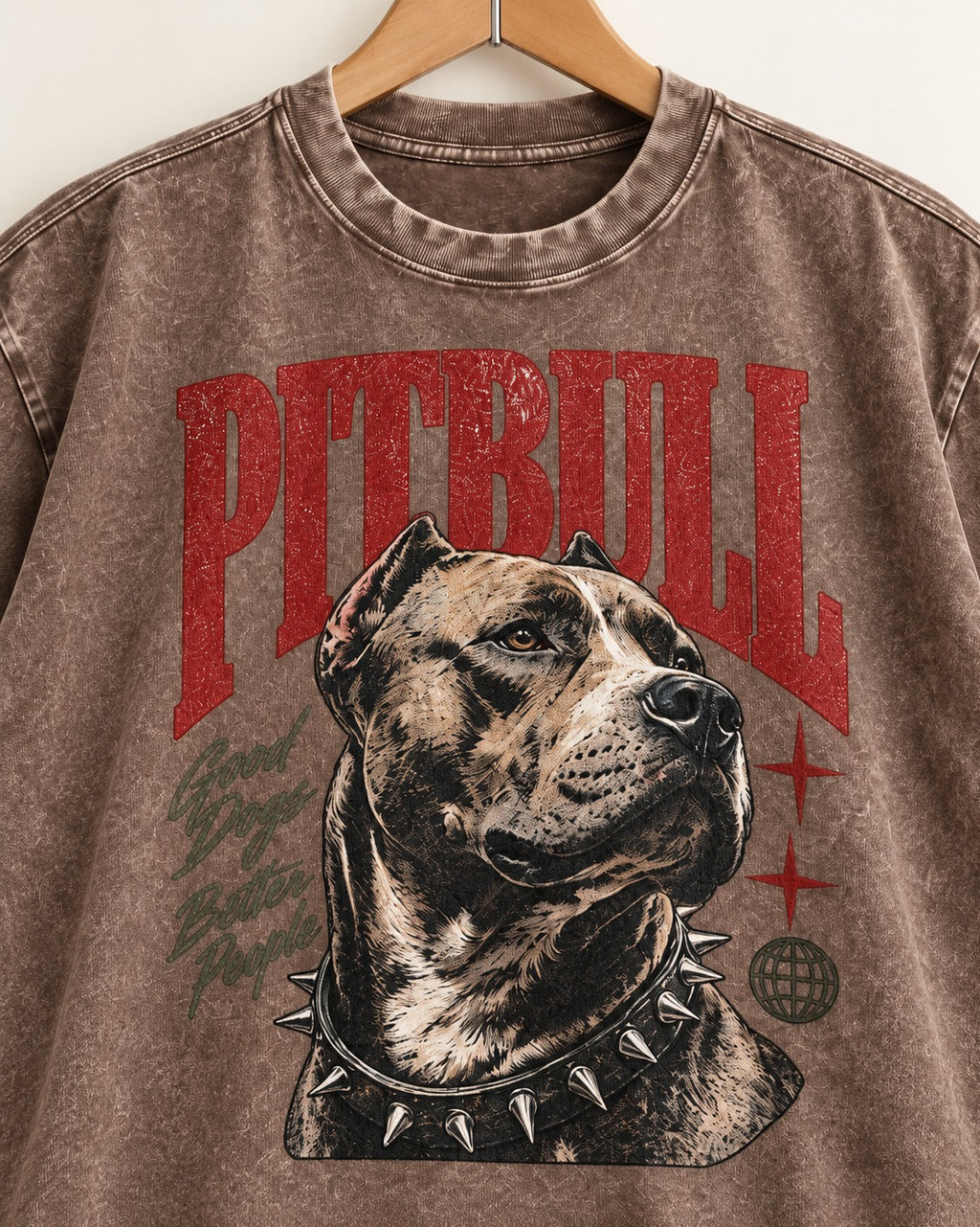 Pitbull Makes Better People Washed Tee in Coffee, close-up of the graphic