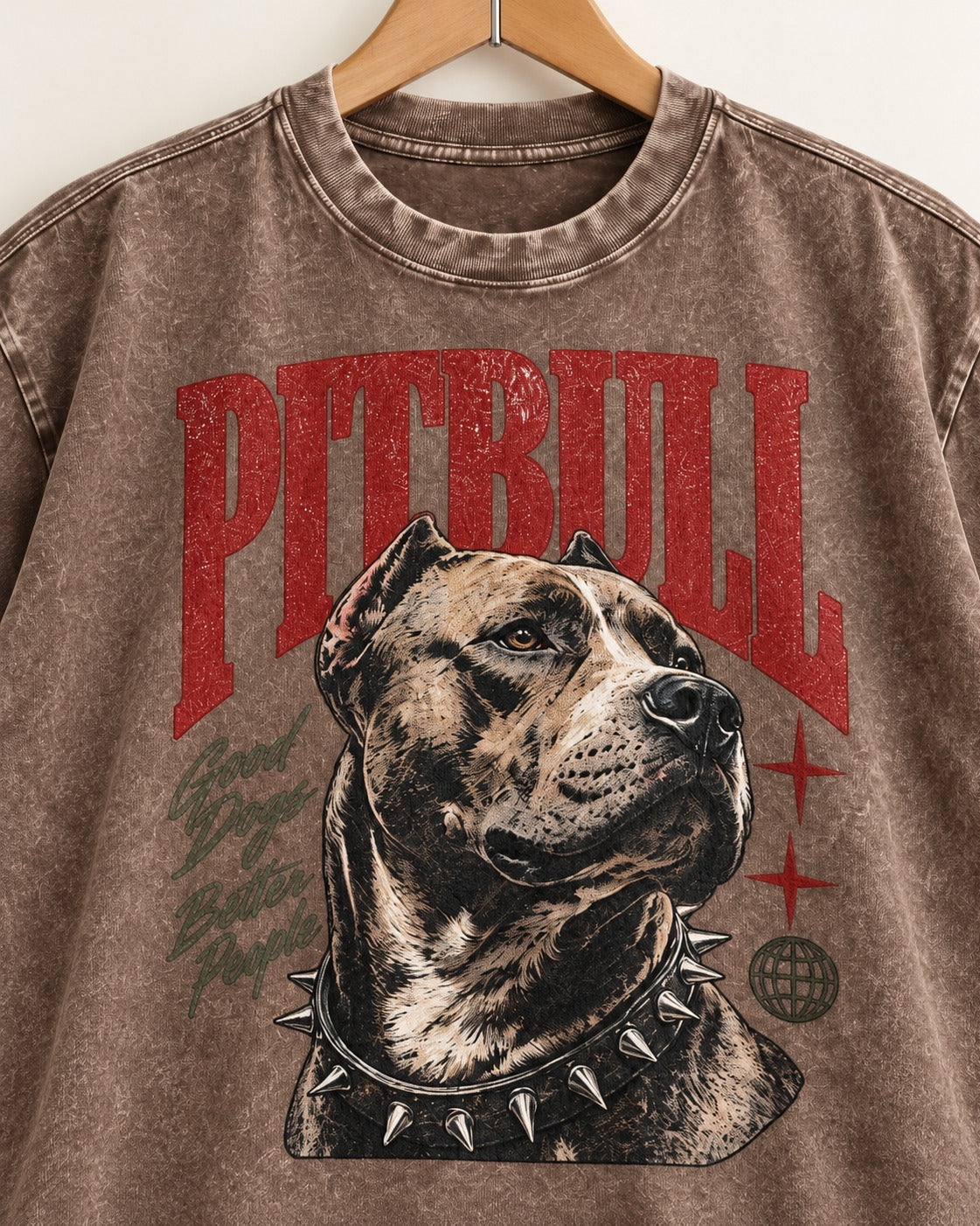 Pitbull Makes Better People Washed Tee in Coffee, close-up of the graphic