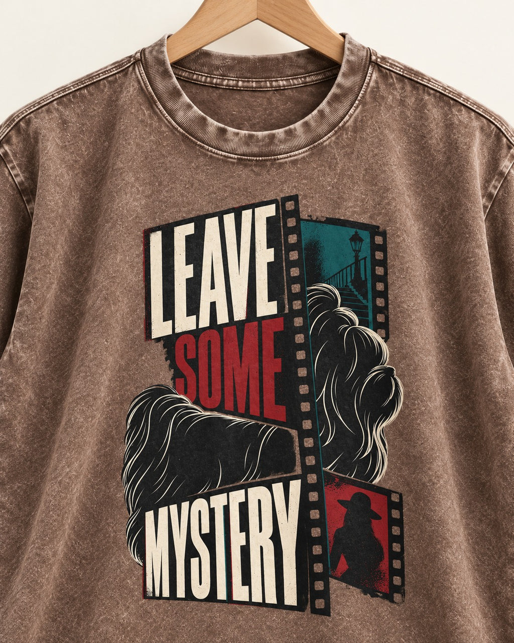 Leave Some Mystery Shih Tzu Washed Tee in Coffee, close-up of the graphic