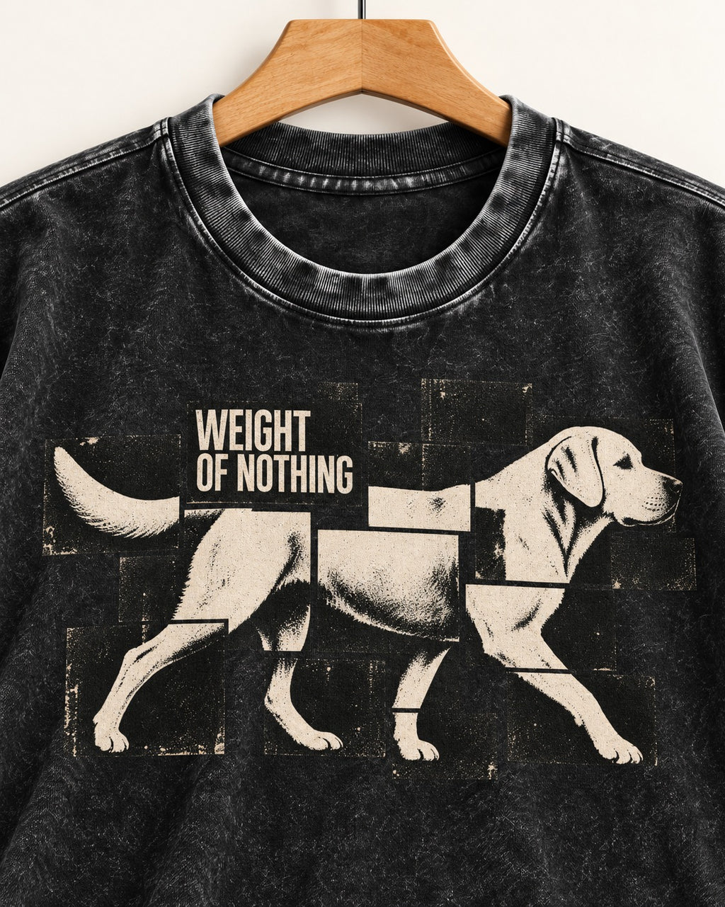 Labrador Retriever Weight of Nothing Fragmented Tile Graphic Washed Tee in Black, close-up of the graphic