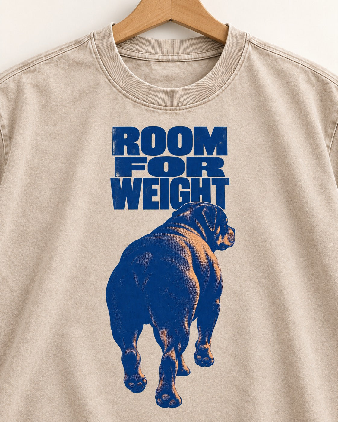 Room for Weight Rottweiler Washed Tee in Apricot, close-up of the graphic