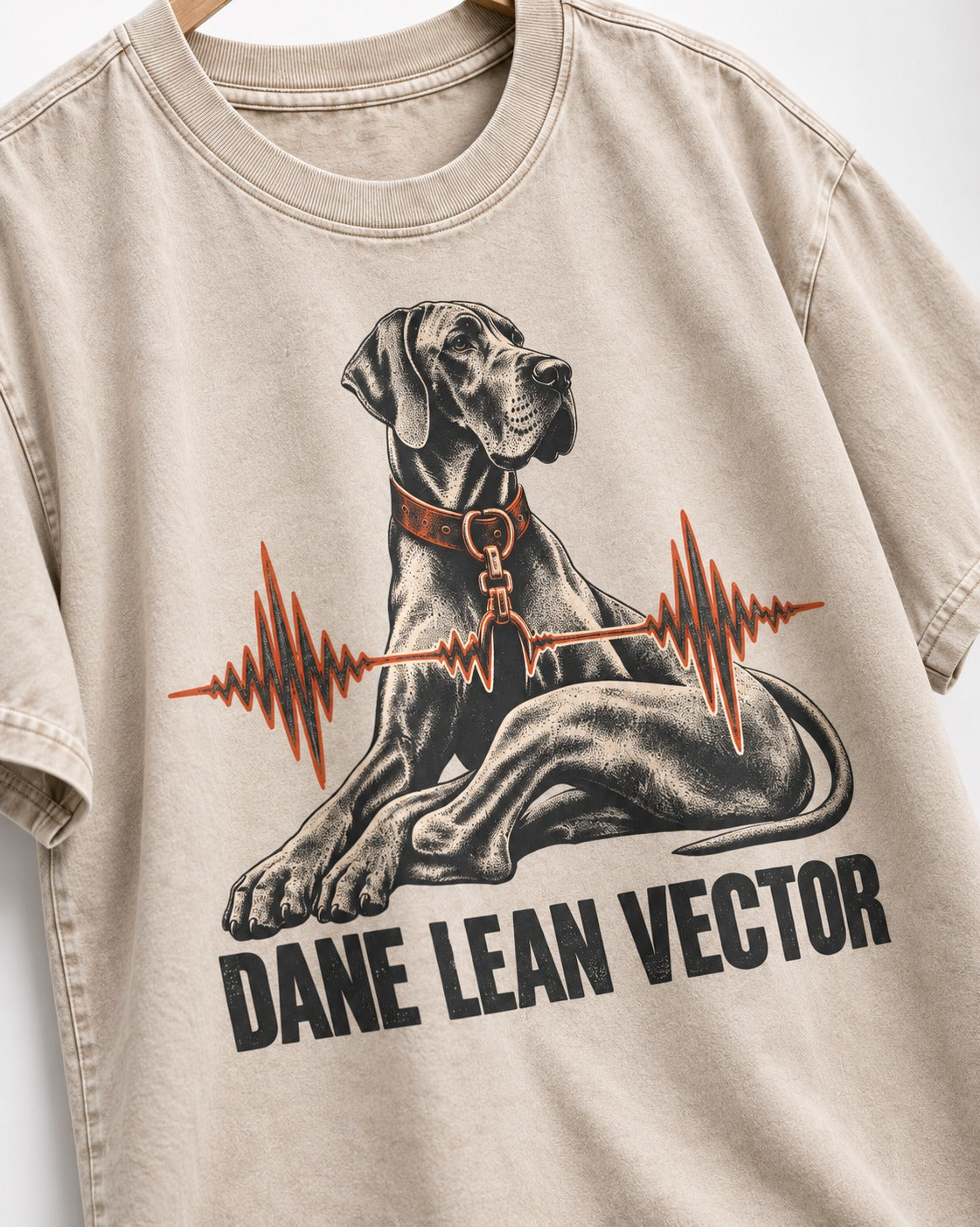 Great Dane Lean Washed Tee in Apricot, close-up of the graphic