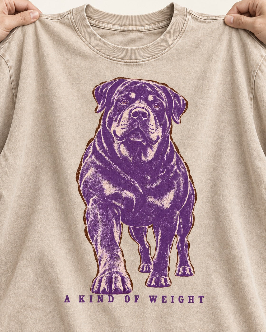 Rottweiler A Kind of Weight Washed Tee in Apricot, close-up of the graphic