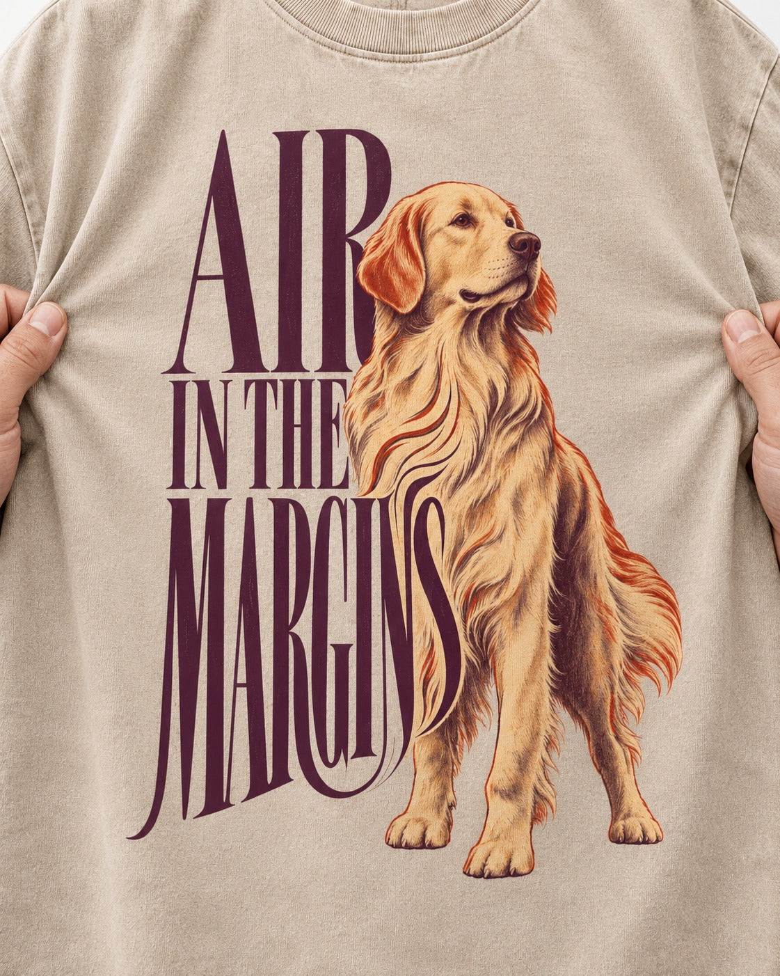Golden Retriever In the Margins Washed Tee in Apricot, close-up of the graphic