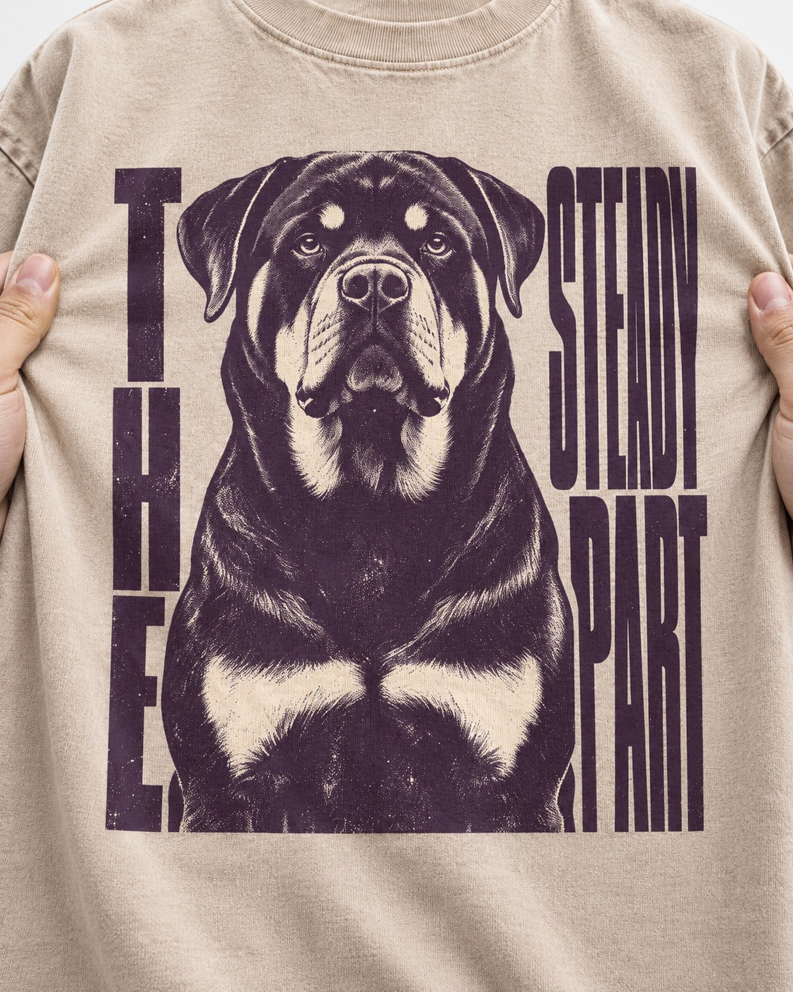 Rottweiler The Steady Part Washed Tee in Apricot, close-up of the graphic