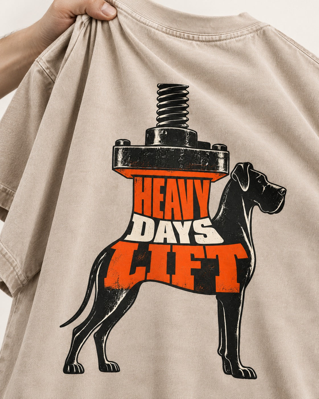 Great Dane Heavy Days Lift Washed Tee in Apricot, close-up of the graphic
