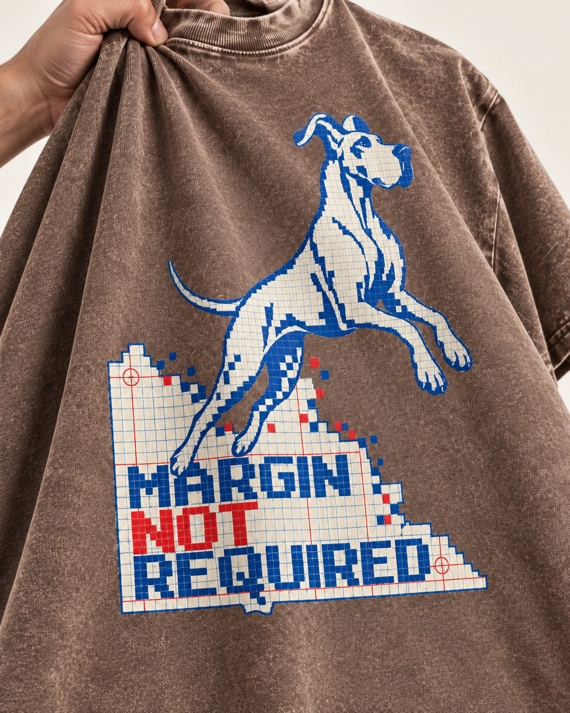 Great Dane Margin Not Required Washed Tee in Coffee, close-up of the graphic