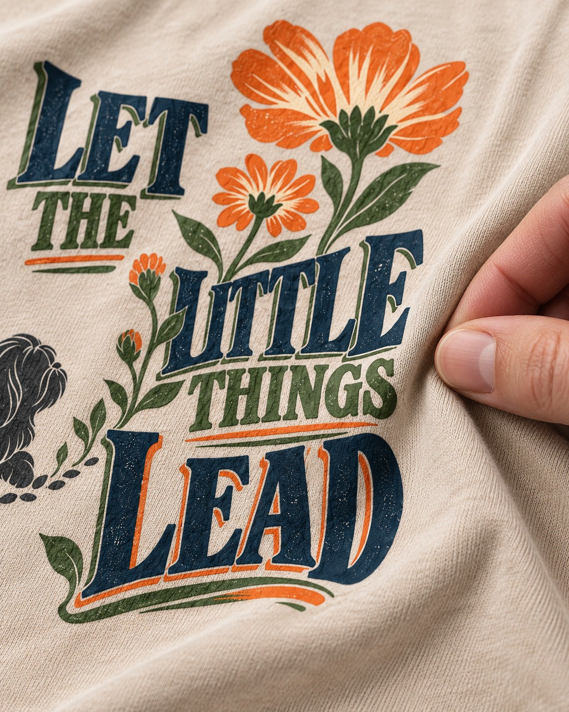 Let the Shih Tzu Lead Washed Tee in Apricot, close-up of the graphic