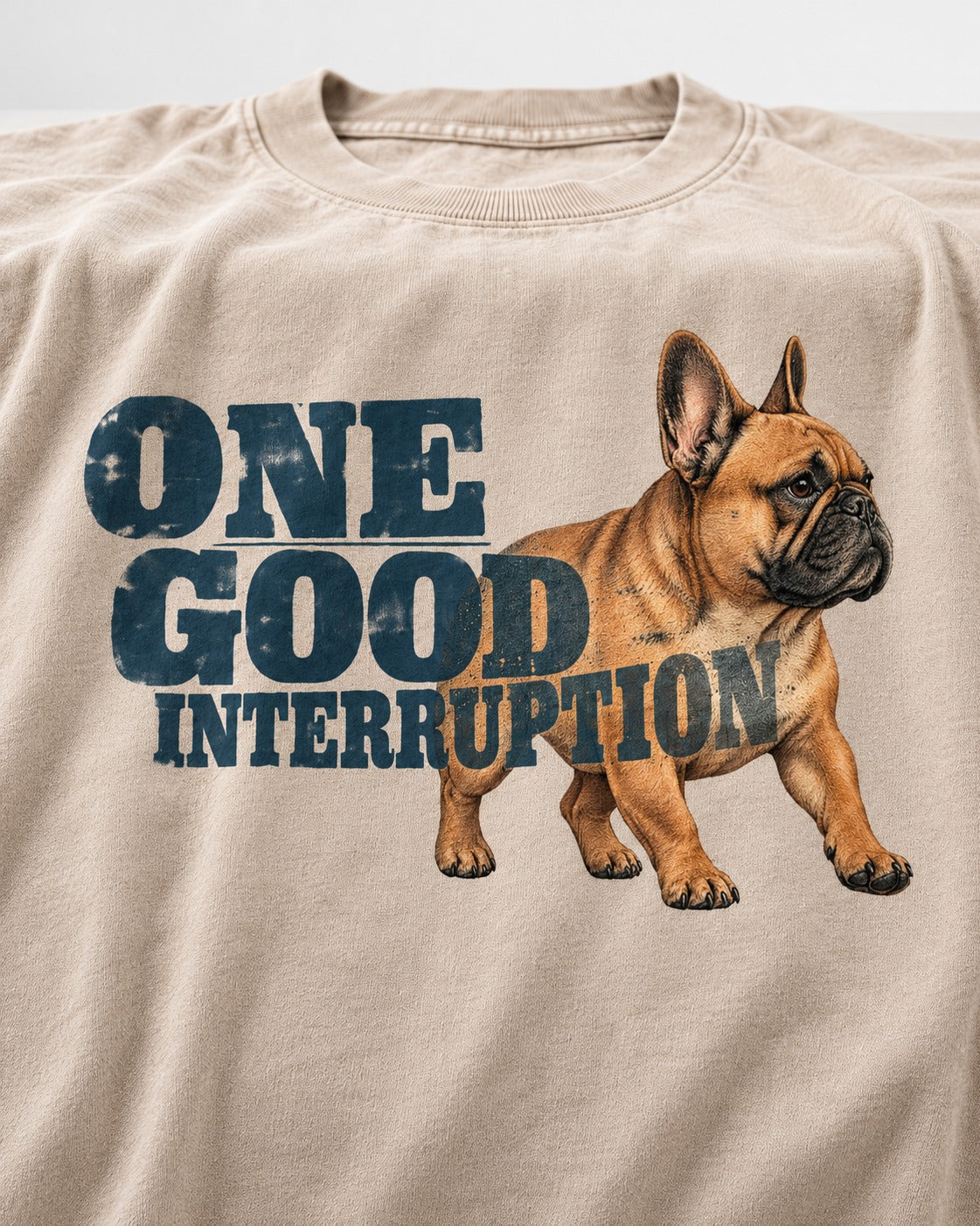 One Good Frenchie Interruption Washed Tee in Apricot, close-up of the graphic