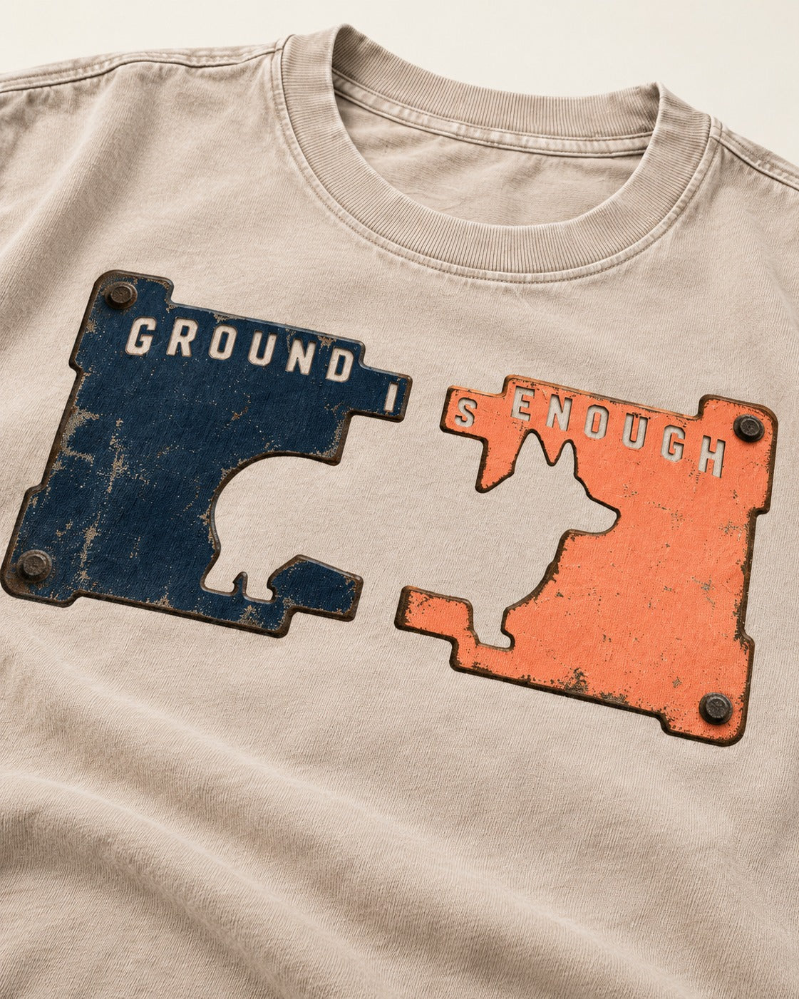 Corgi Is Enough Washed Tee in Apricot, close-up of the graphic