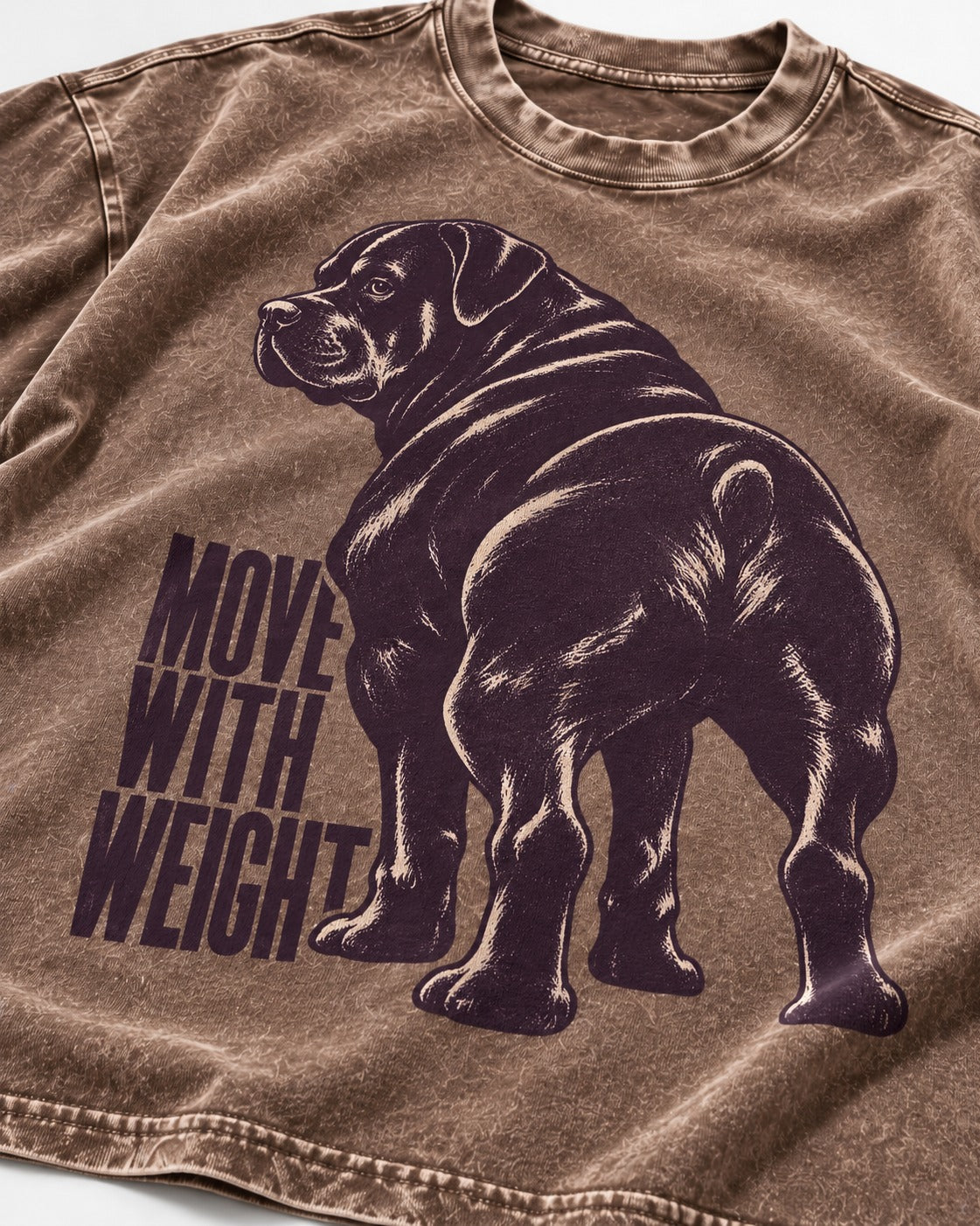 Rottweiler Moves with Weight Washed Tee in Coffee, close-up of the graphic
