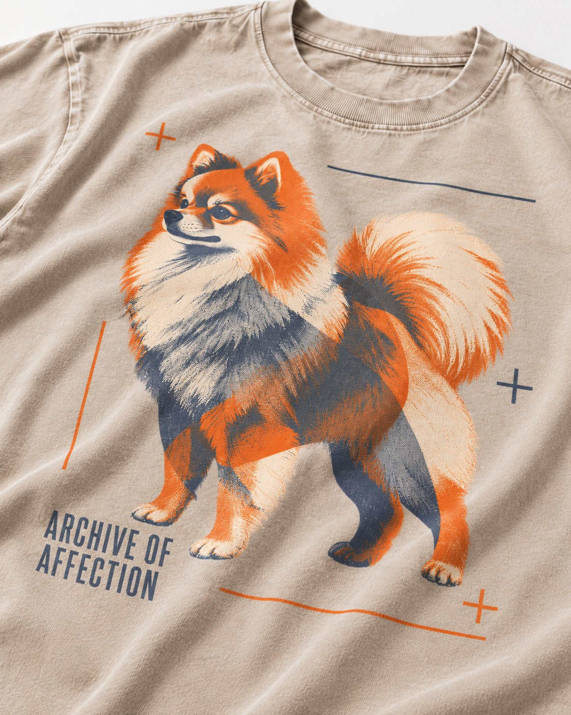 Pomeranian Archive of Affection Washed Tee in Apricot, close-up of the graphic