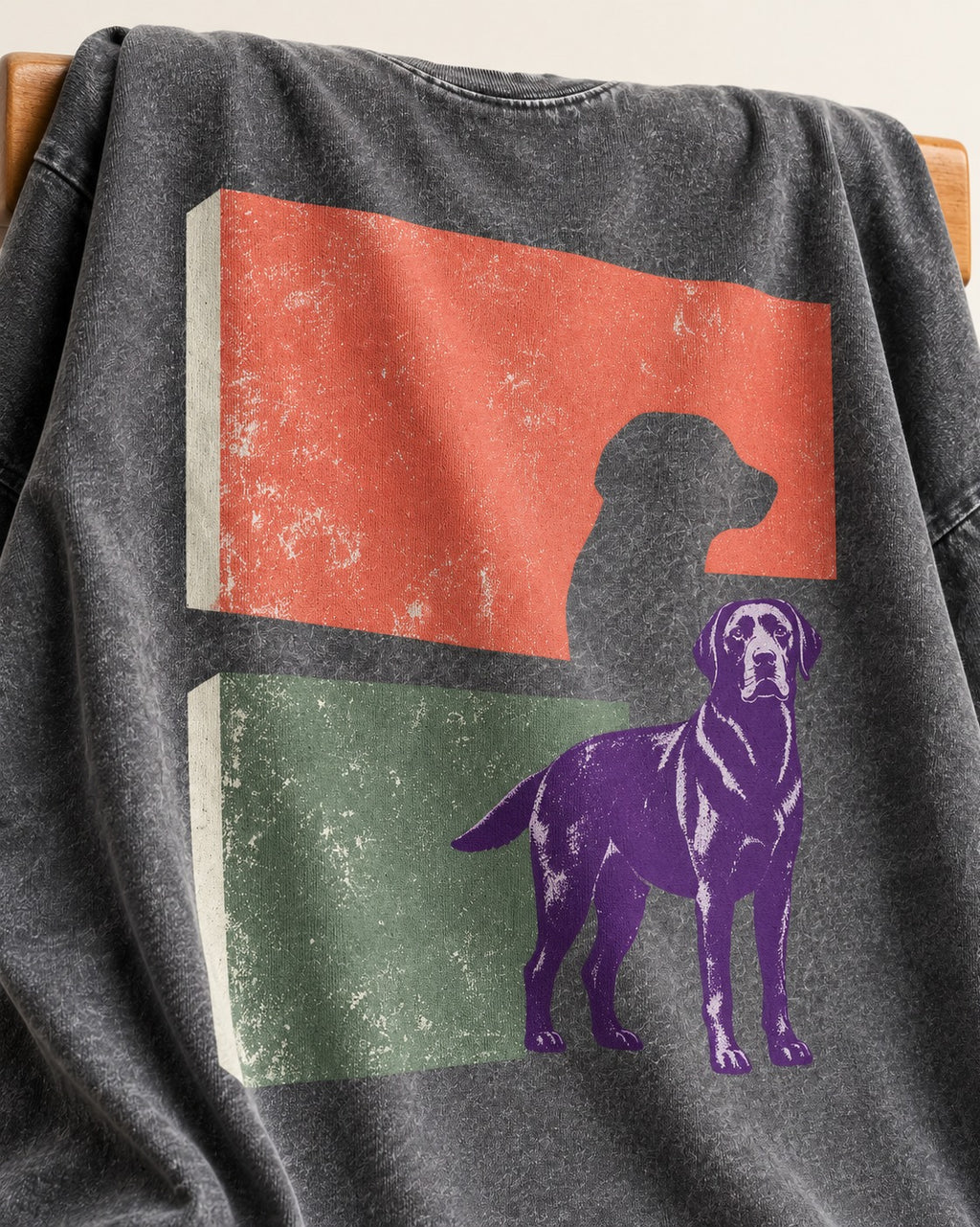 Labrador Retriever Field Test Brutalist Panels Graphic Washed Tee in Gray, close-up of the graphic