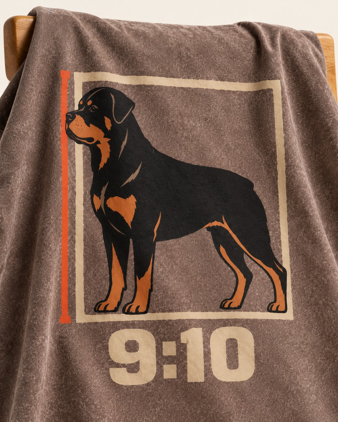 Nine Ten Rottweiler Proportion Frame Graphic Washed Tee in Coffee, close-up of the graphic