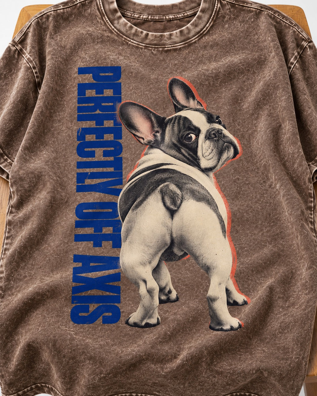 Perfectly Off Axis Frenchie Washed Tee in Coffee, close-up of the graphic