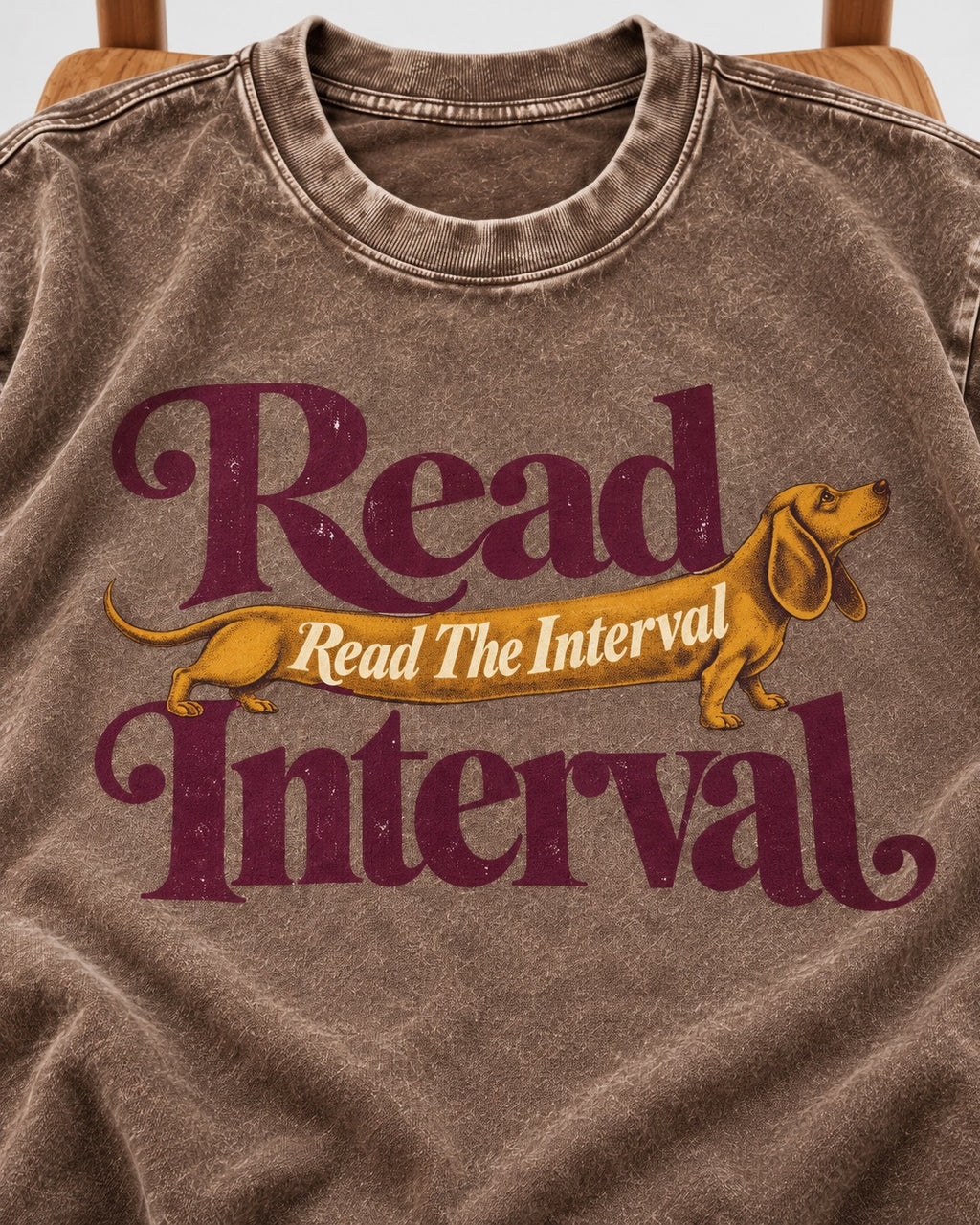 Read the Dachshund Interval Washed Tee in Coffee, close-up of the graphic