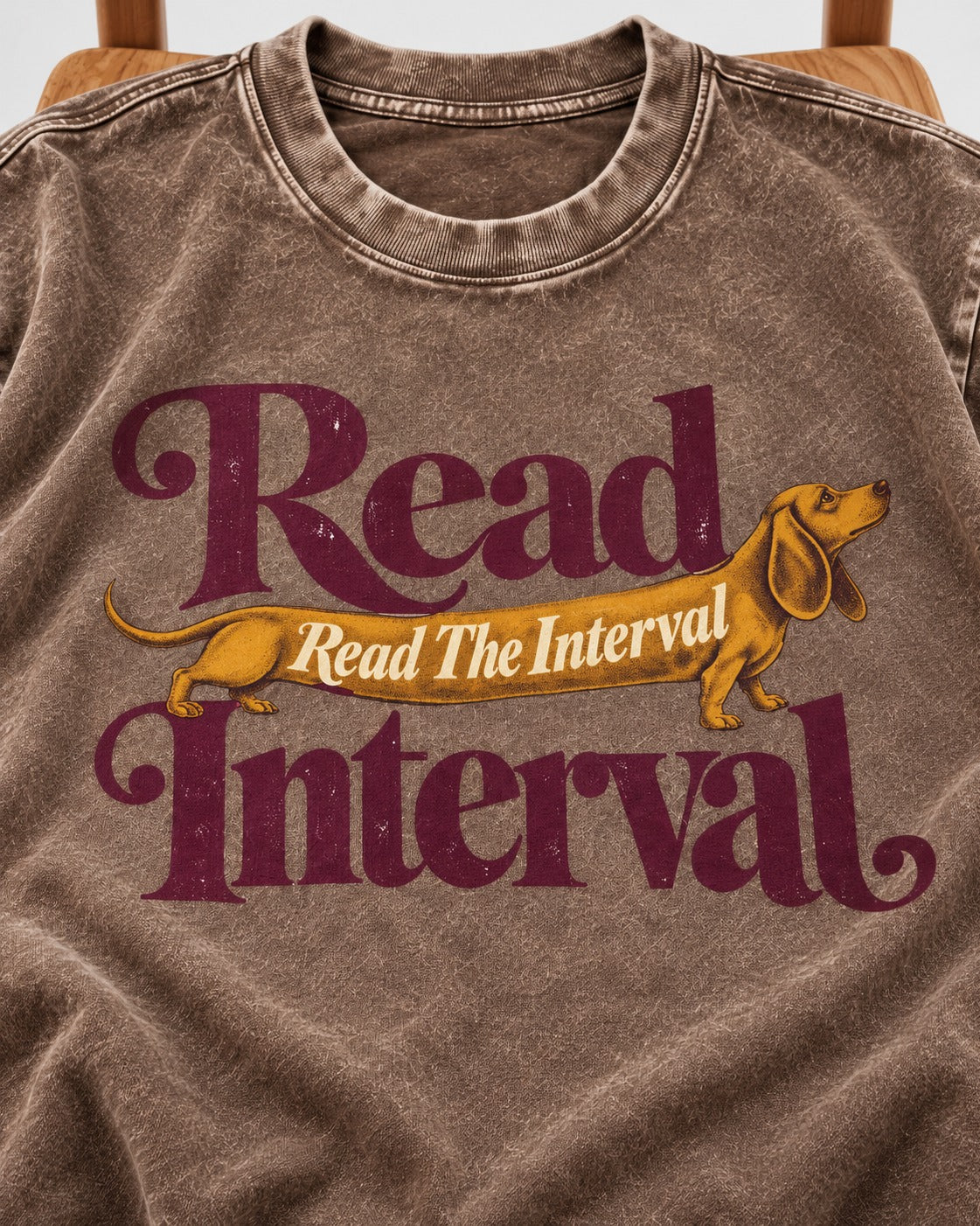 Read the Dachshund Interval Washed Tee in Coffee, close-up of the graphic