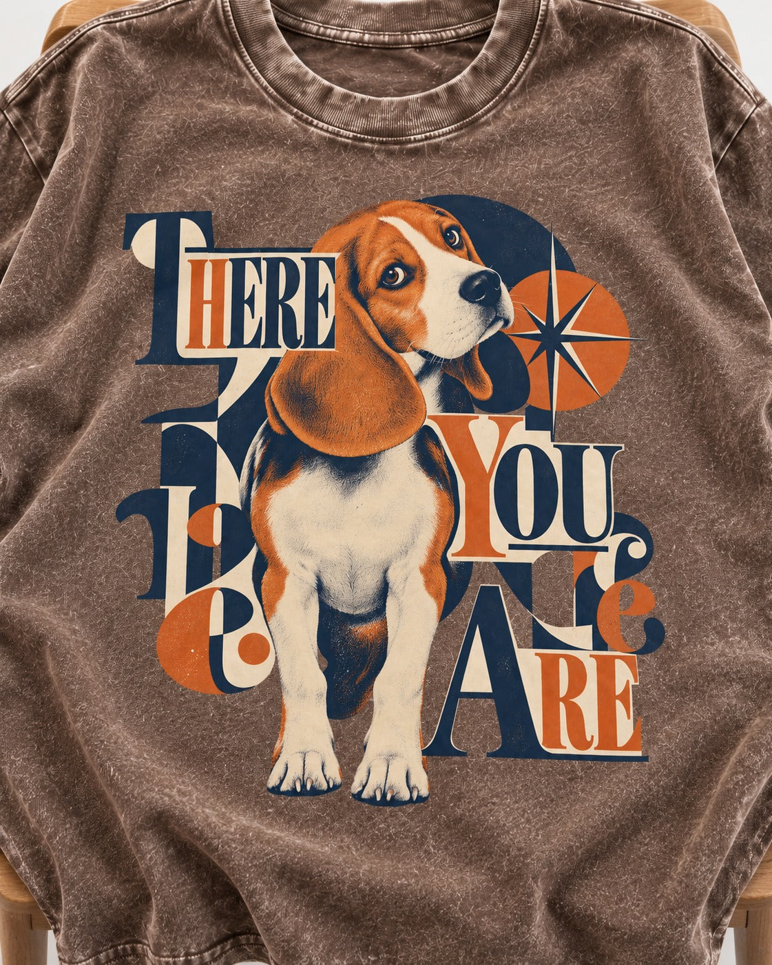 There You Are Beagle Washed Tee in Coffee, close-up of the graphic