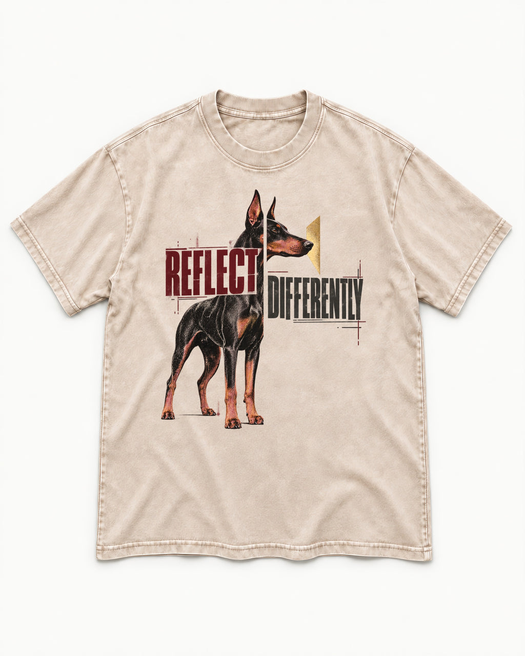 Doberman Reflects Differently Washed Tee in Apricot, flat lay product photo