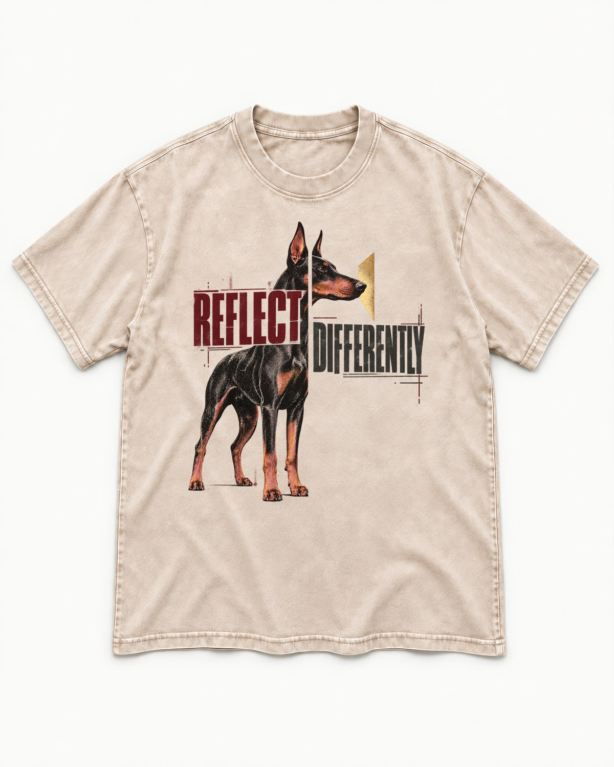 Doberman Reflects Differently Washed Tee in Apricot, flat lay product photo