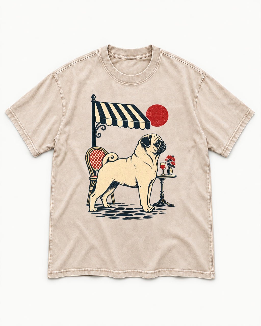Pug Joie De Vivre Washed Tee in Apricot, flat lay product photo