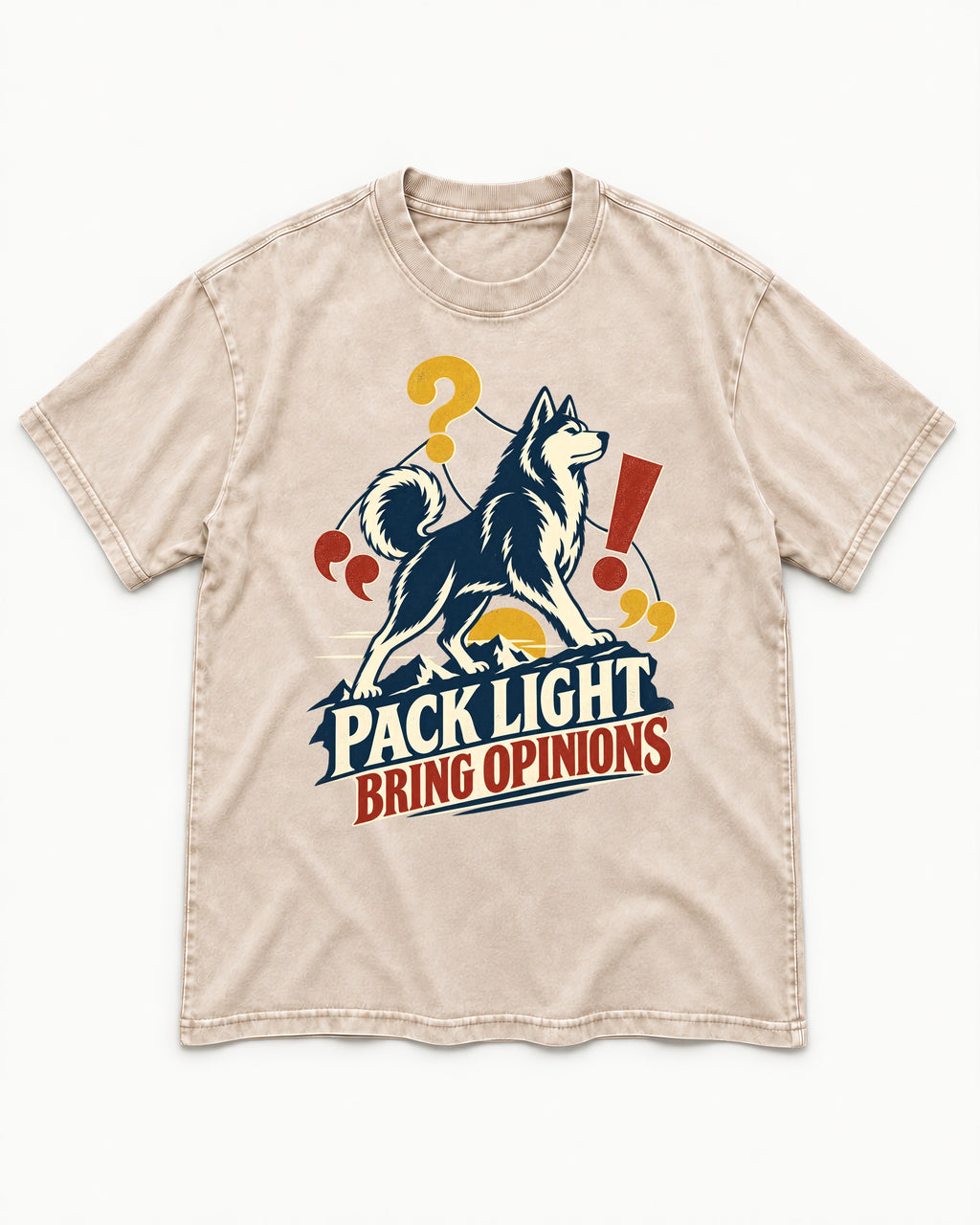 Husky Pack Light Bring Opinions Washed Tee in Apricot, flat lay product photo