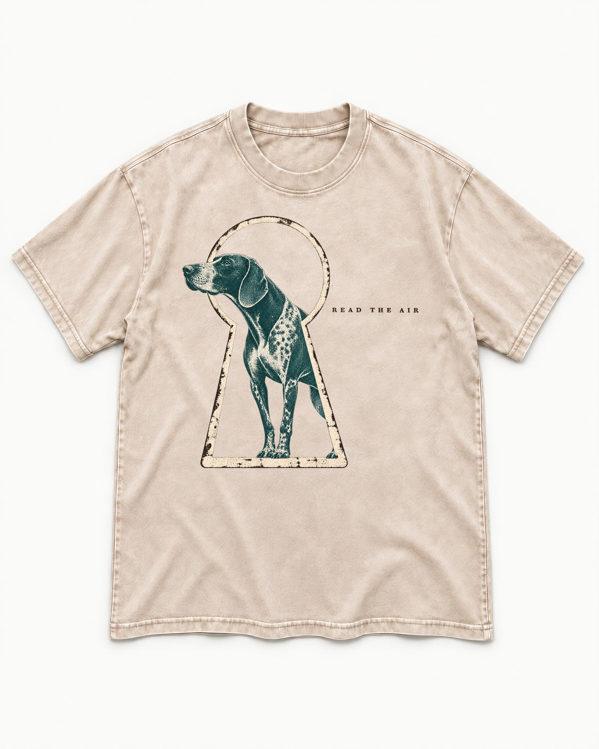 Read the Air German Shorthaired Pointer Washed Tee in Apricot, flat lay product photo