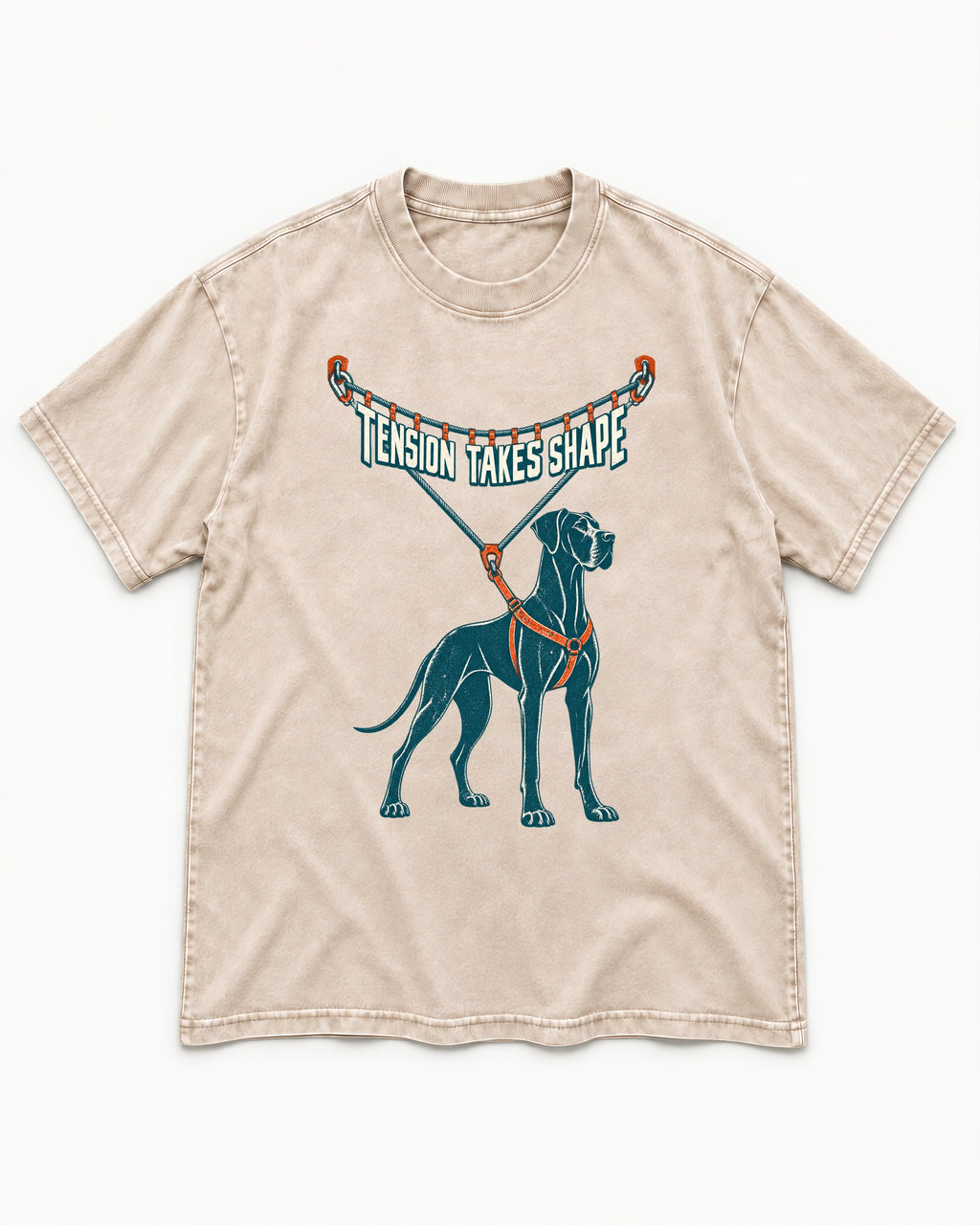Great Dane Tension Takes Shape Washed Tee in Apricot, flat lay product photo