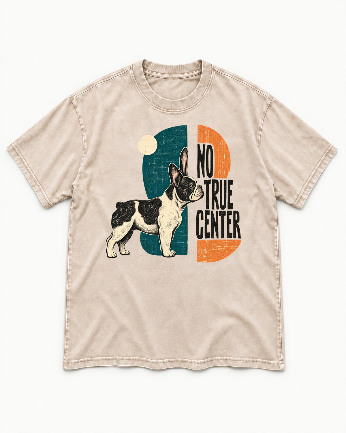 No True Center Frenchie Washed Tee in Apricot, flat lay product photo