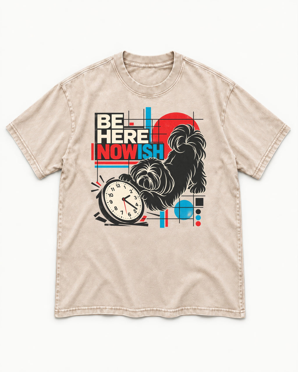 Be Here Nowish Shih Tzu Washed Tee in Apricot, flat lay product photo