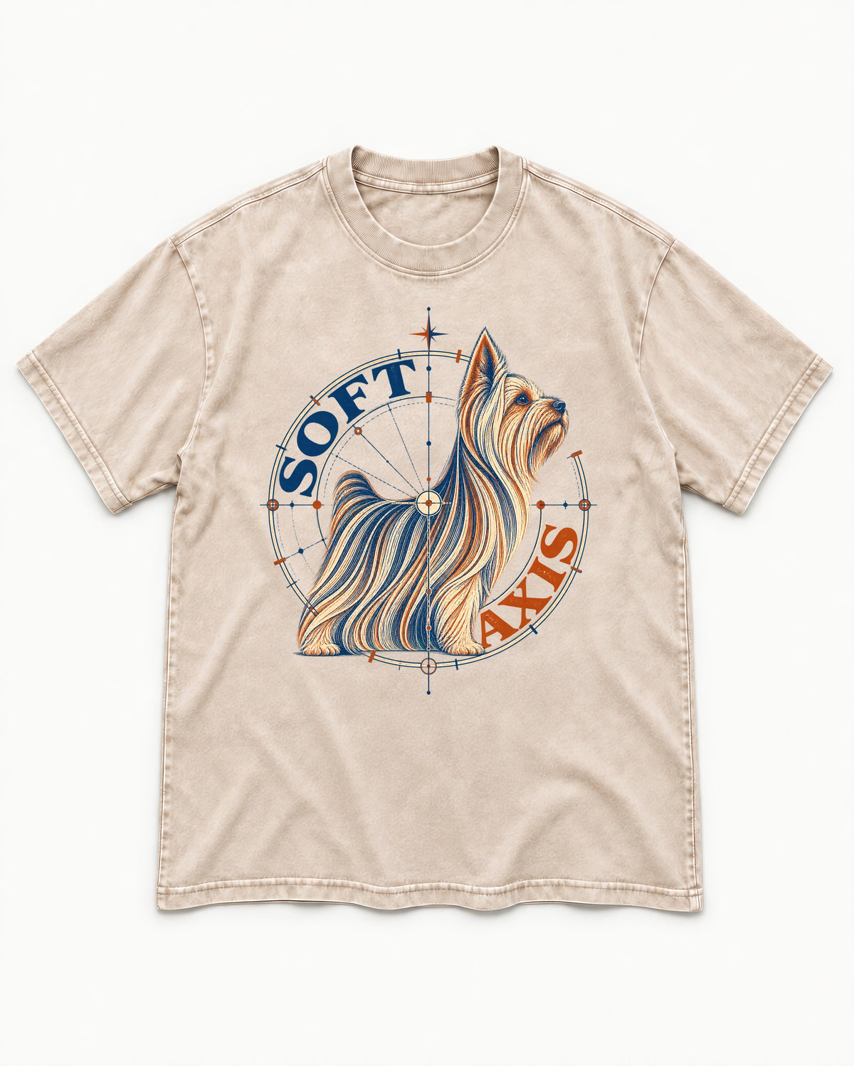 Soft Axis Yorkshire Terrier Washed Tee in Apricot, flat lay product photo