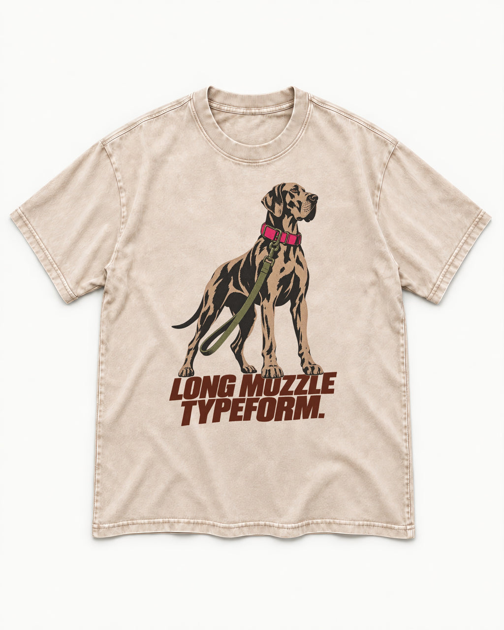 Long Muzzle Typeform Great Dane Washed Tee in Apricot, flat lay product photo