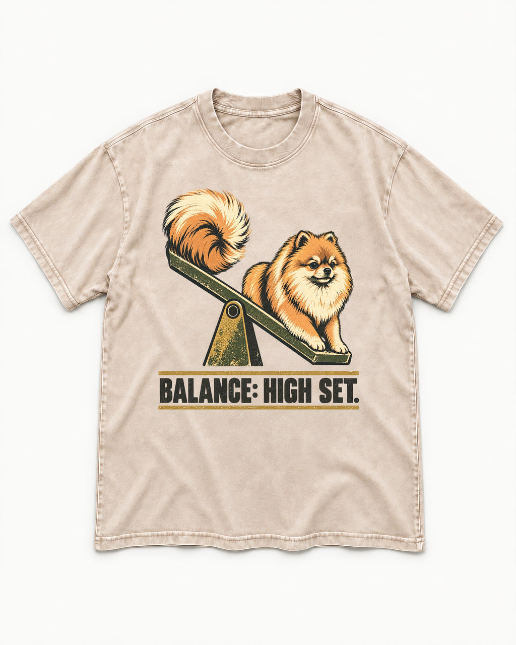 Pomeranian Balance High Set Washed Tee in Apricot, flat lay product photo
