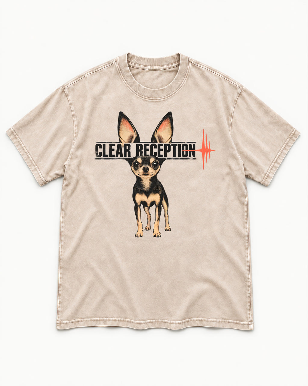 Chihuahua Clear Reception Washed Tee in Apricot, flat lay product photo