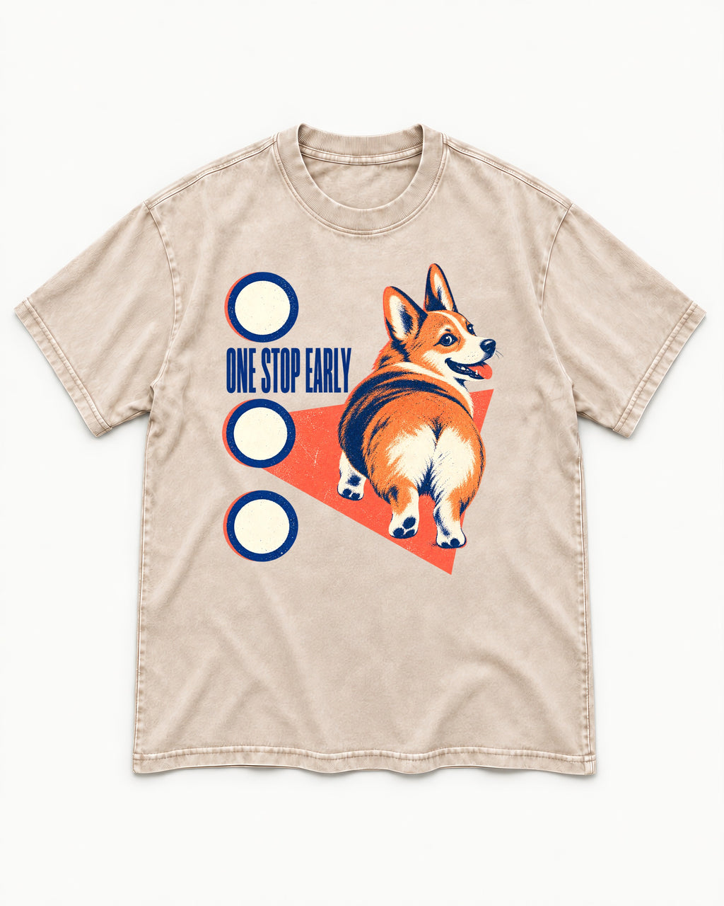 One Stop Early Corgi Washed Tee in Apricot, flat lay product photo