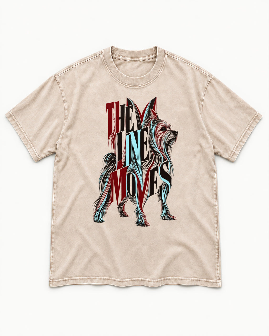 The One Moves Yorkshire Terrier Washed Tee in Apricot, flat lay product photo