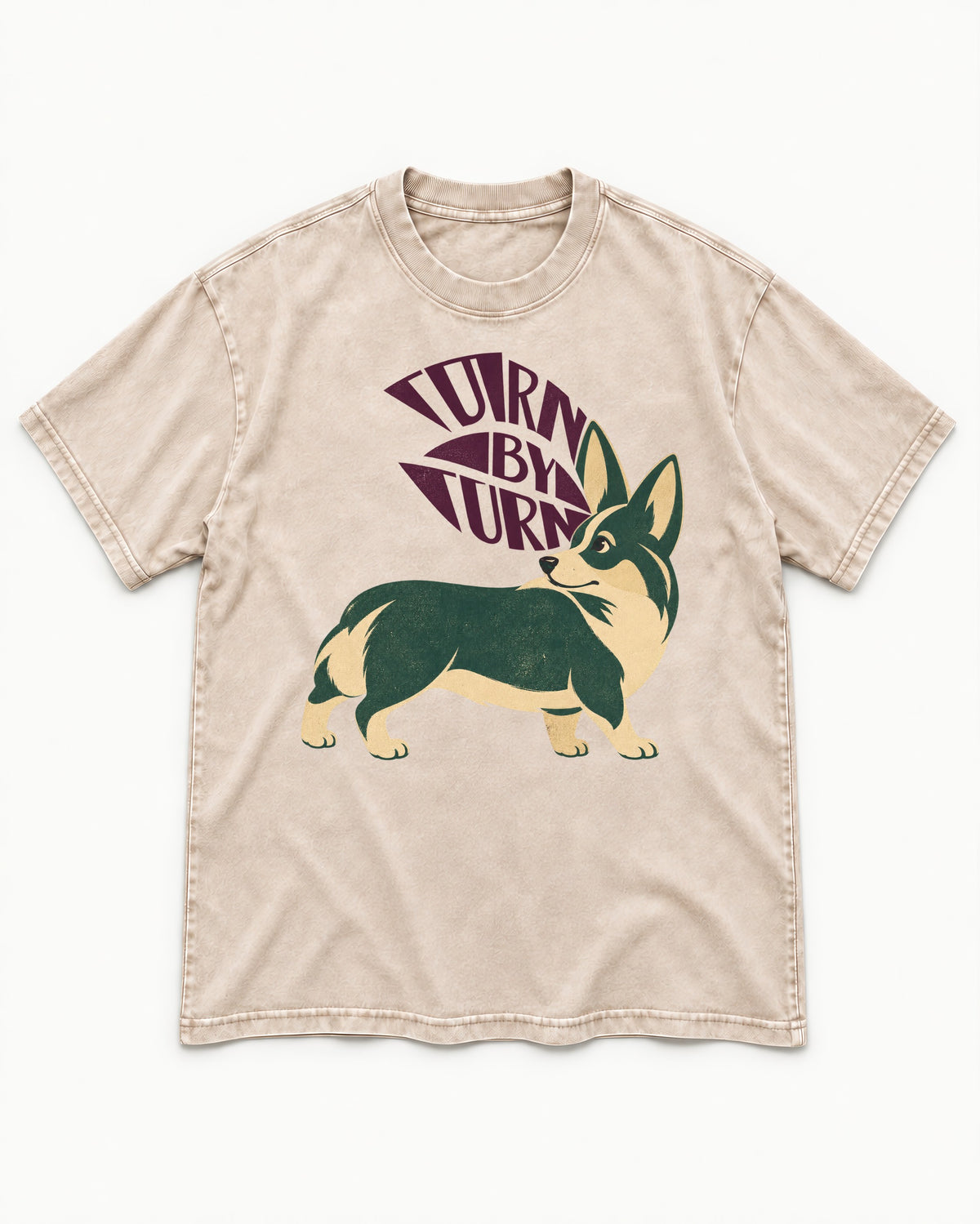 Turn by Turn Corgi Washed Tee in Apricot, flat lay product photo