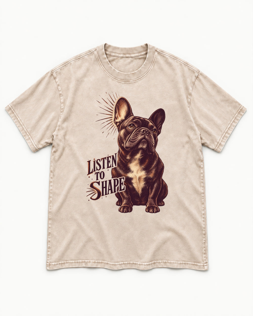 Listen to Shape Frenchie Washed Tee in Apricot, flat lay product photo