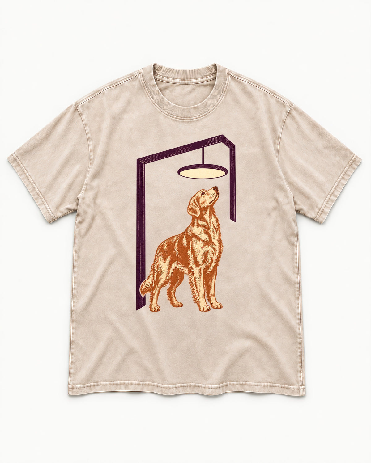 Golden Retriever Bright Idea Washed Tee in Apricot, flat lay product photo