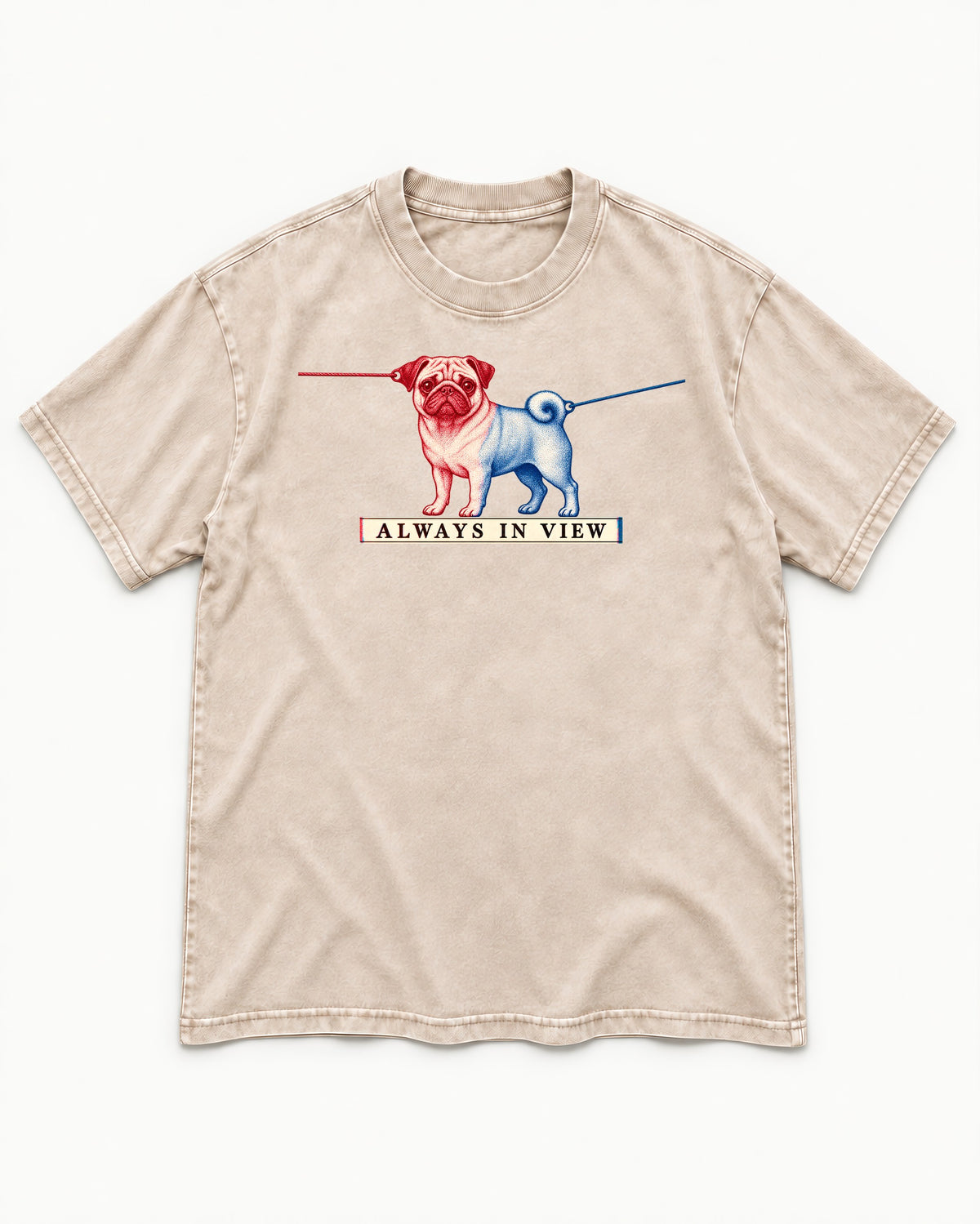 Pug Always in View Split Leash Graphic Washed Tee in Apricot, flat lay product photo