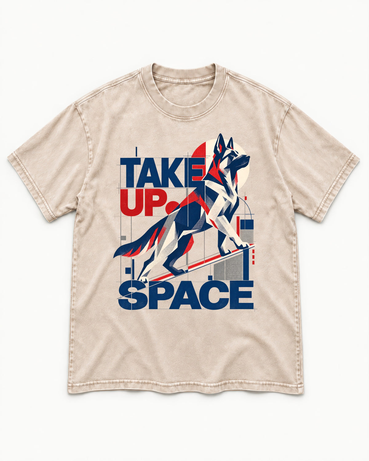 Take Up Space German Shepherd Dog Washed Tee in Apricot, flat lay product photo