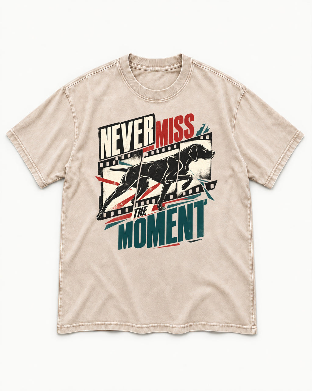 German Shorthaired Pointer Never Miss the Moment Filmstrip Graphic Washed Tee in Apricot, flat lay product photo