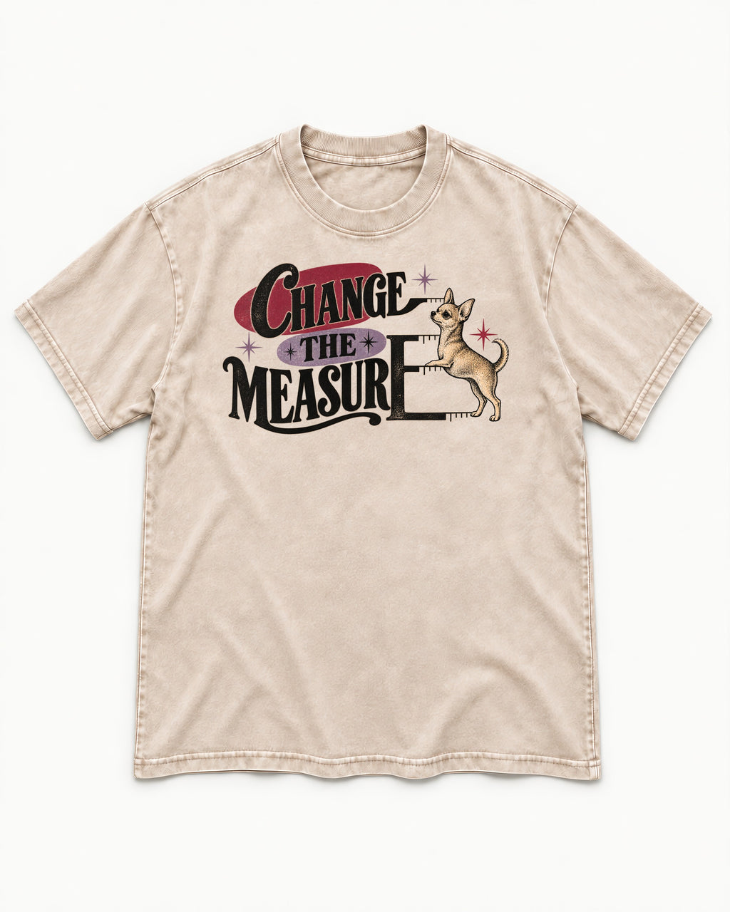 Change the Measure Chihuahua Washed Tee in Apricot, flat lay product photo
