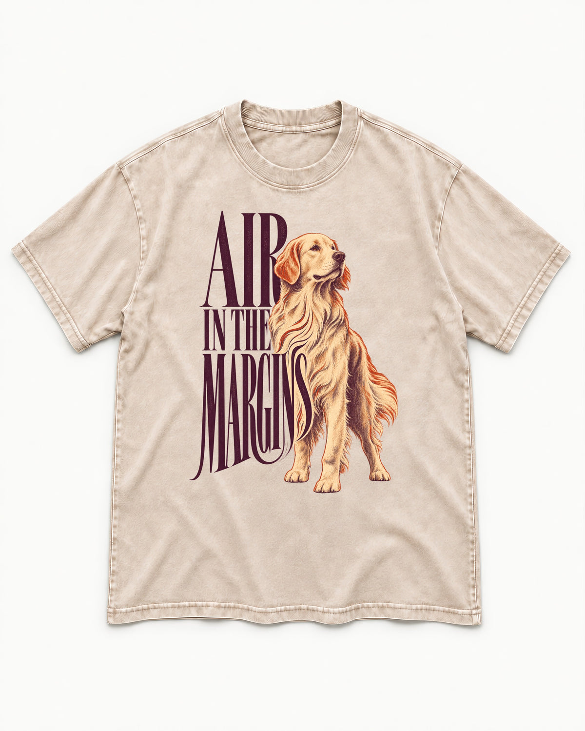 Golden Retriever In the Margins Washed Tee in Apricot, flat lay product photo