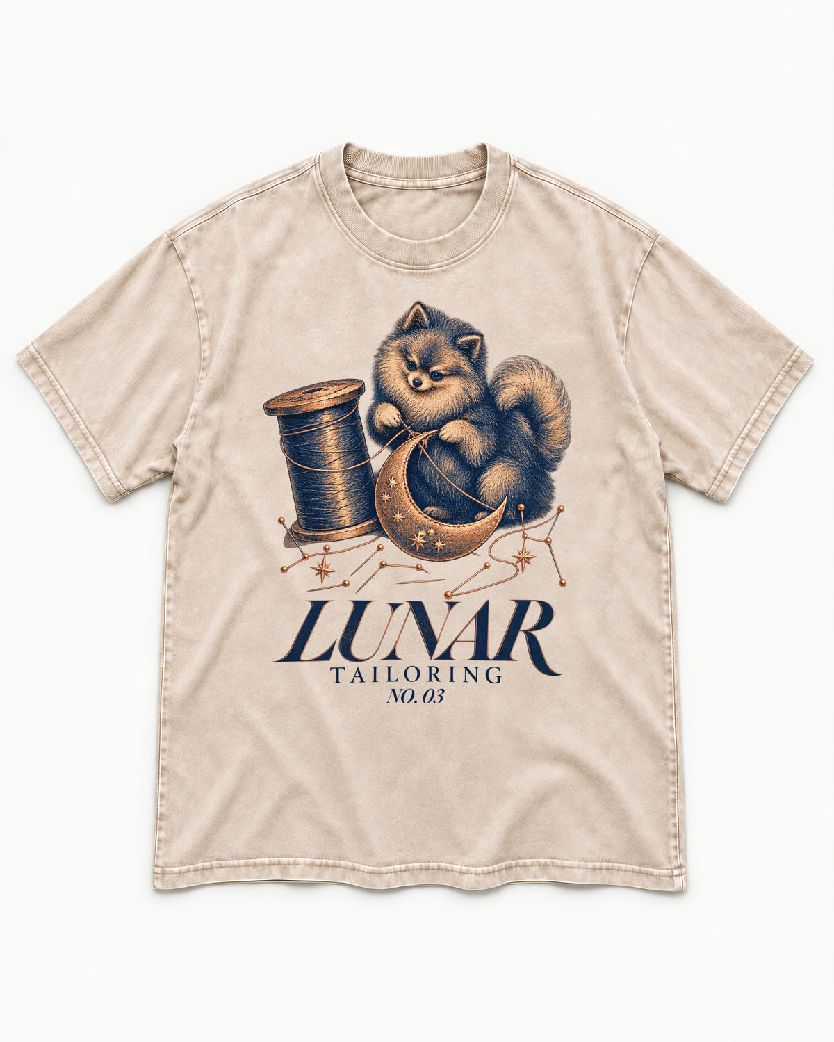 Pomeranian's Lunar Tailoring Washed Tee in Apricot, flat lay product photo