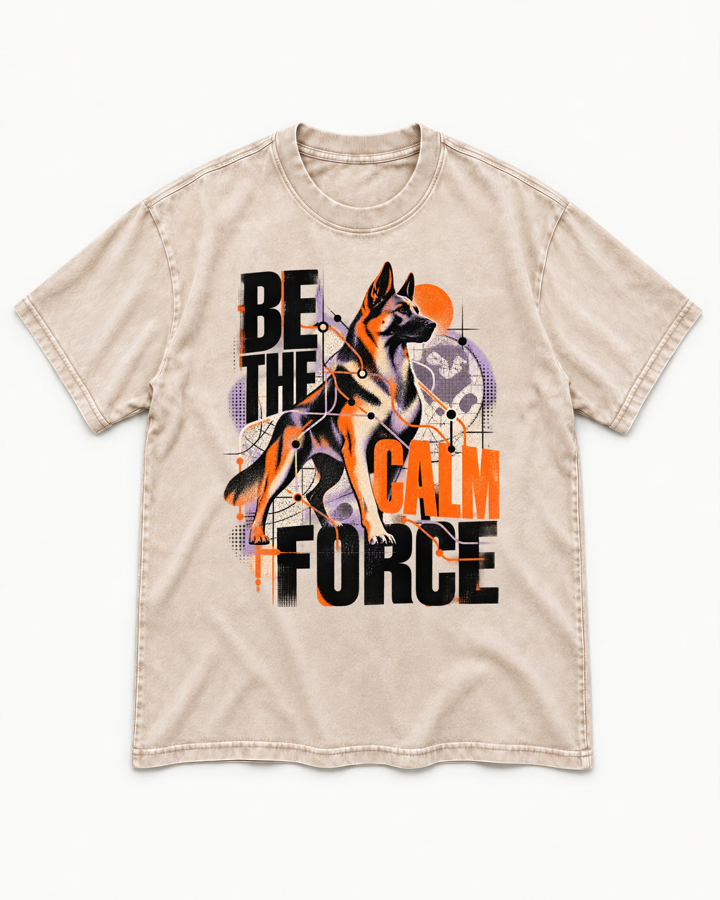 Be the Calm Force German Shepherd Dog Washed Tee in Apricot, flat lay product photo