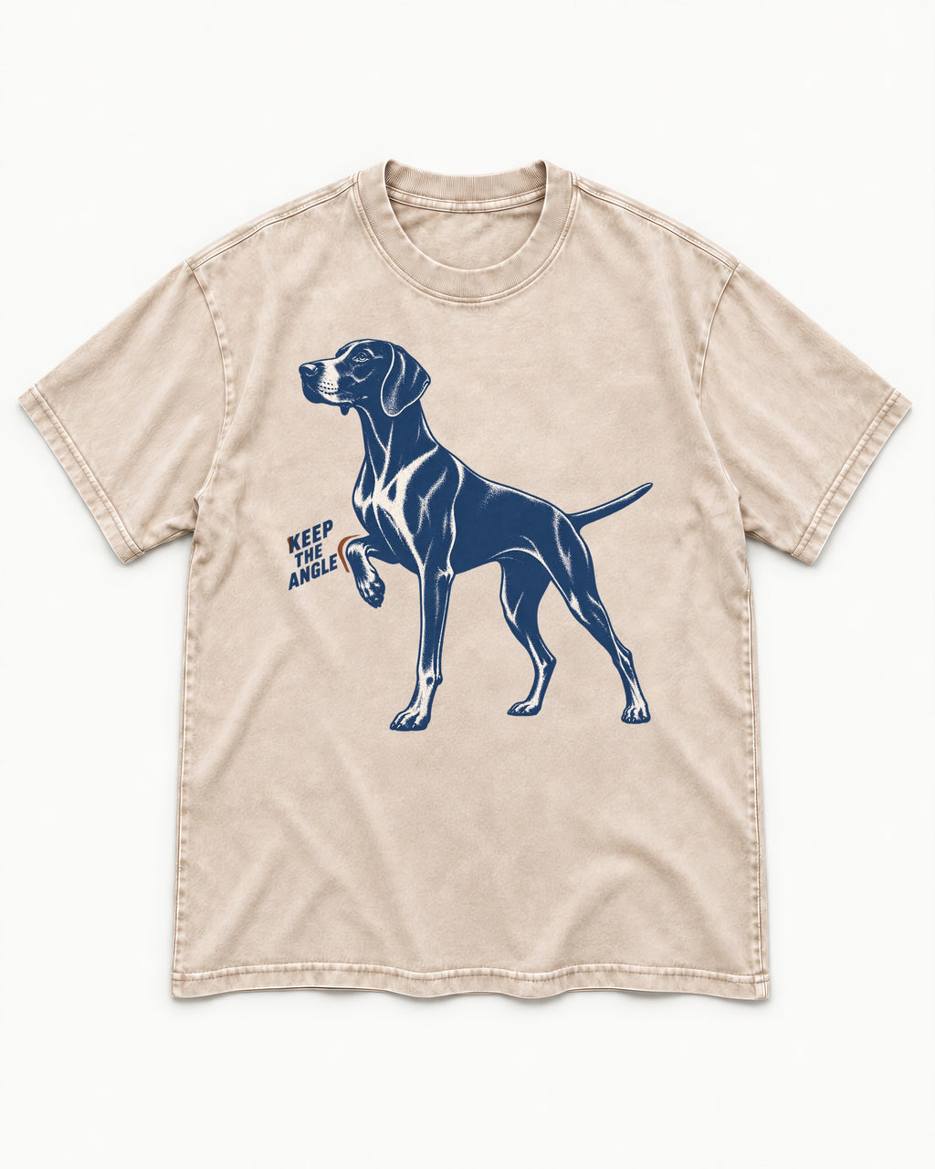 Keep the Angle German Shorthaired Pointer Washed Tee in Apricot, flat lay product photo