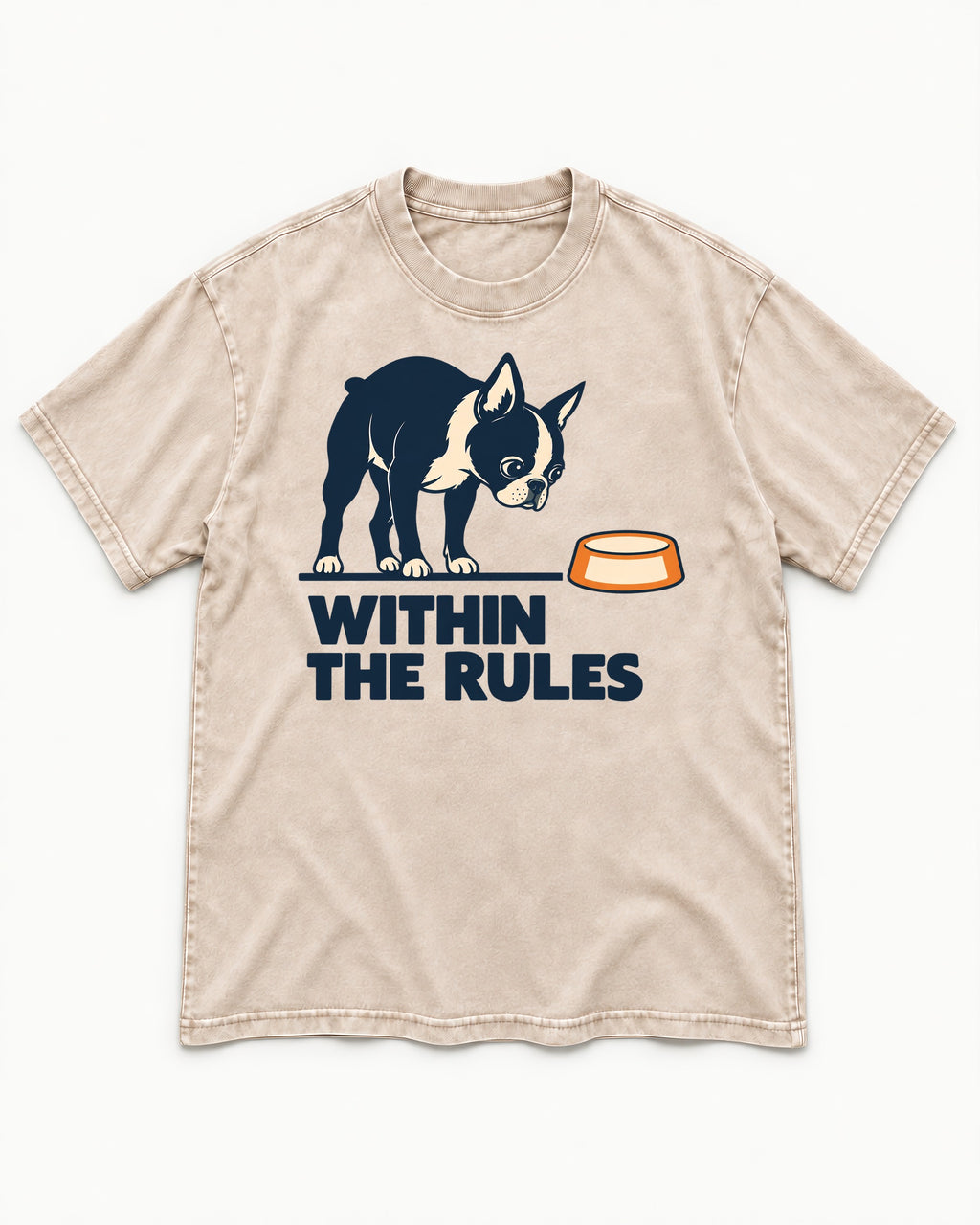 Within the Rules Boston Terrier Washed Tee in Apricot, flat lay product photo